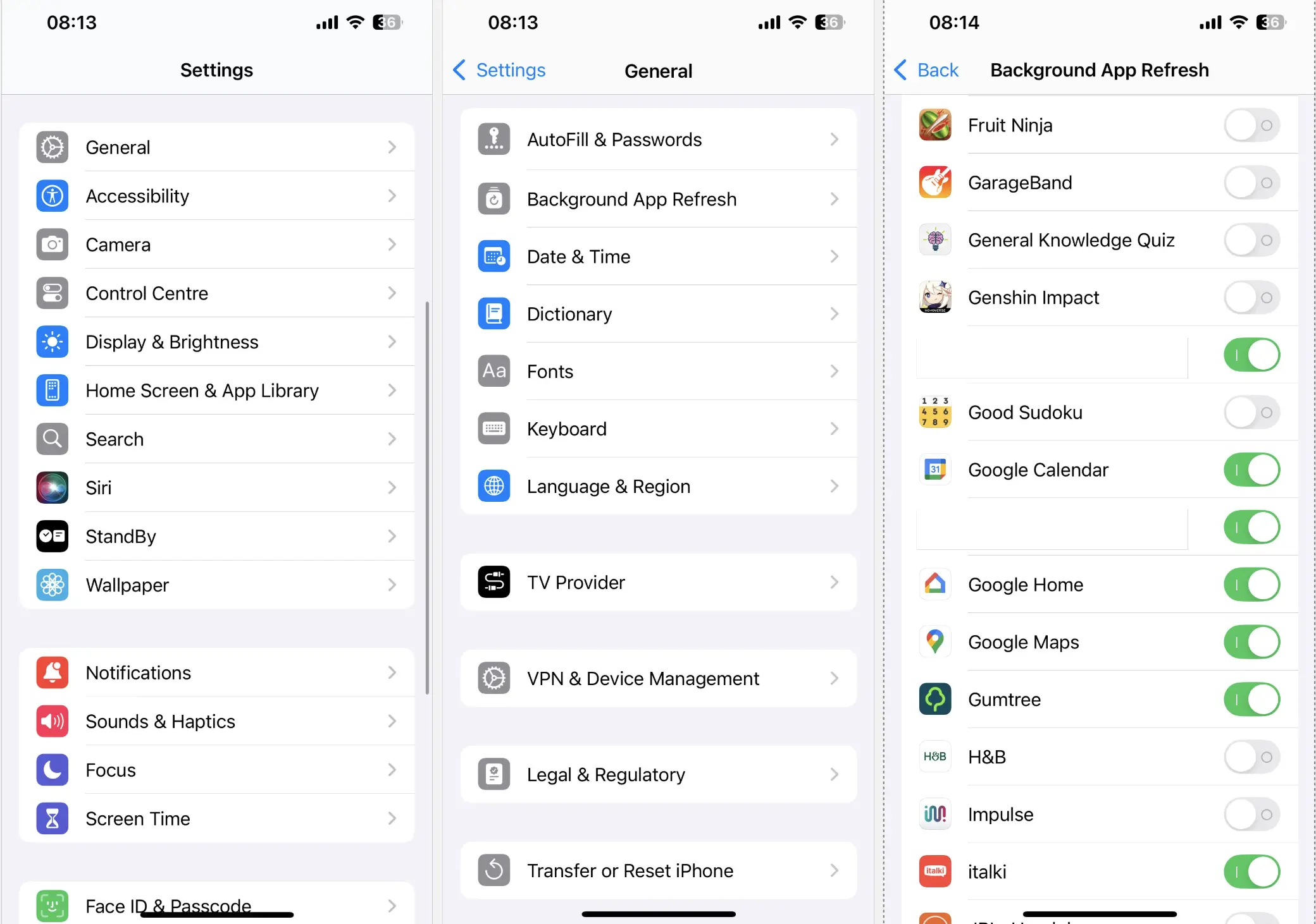 iPhone background app refresh settings