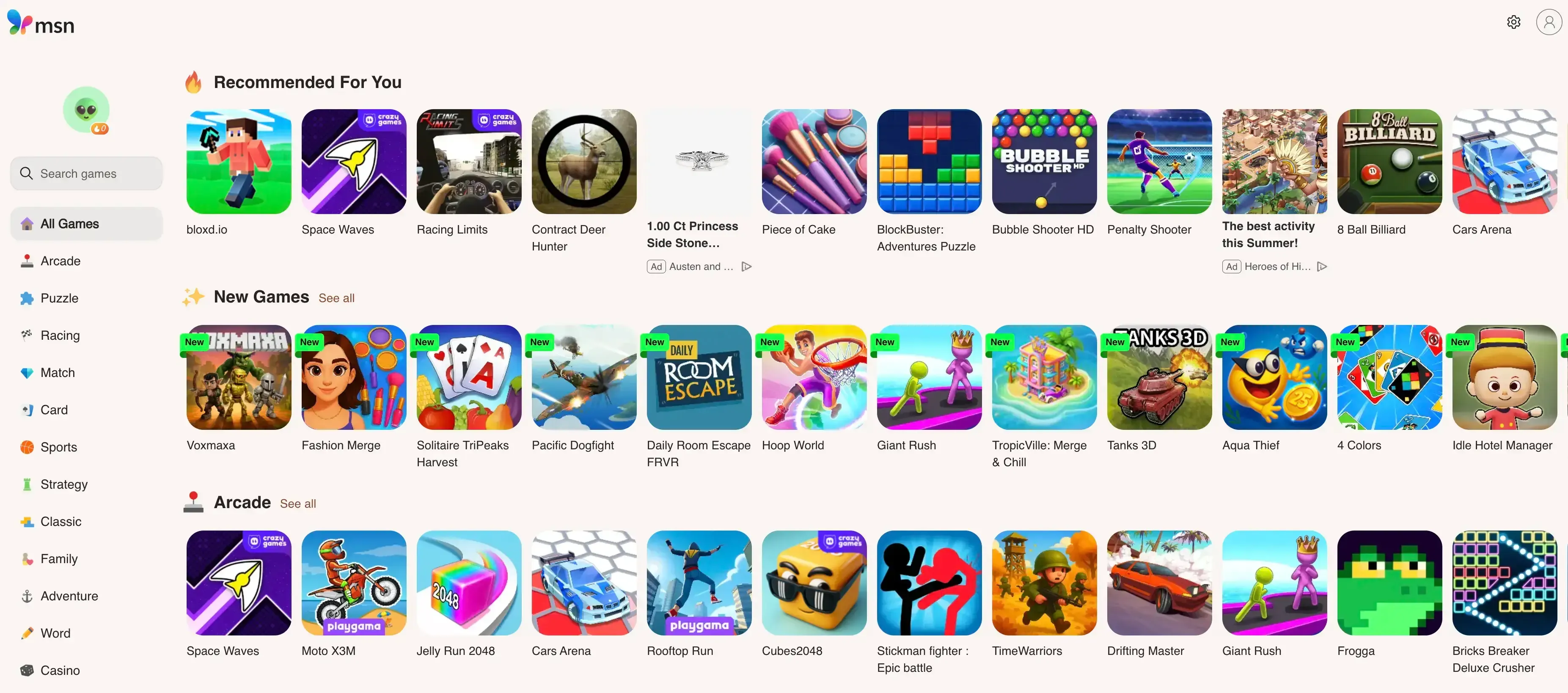 MSN games website