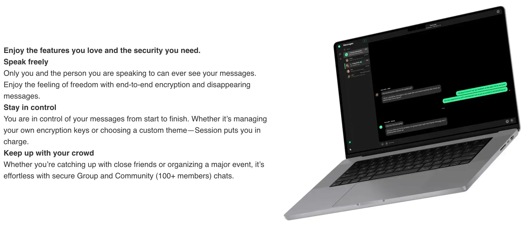 Session secure messaging app