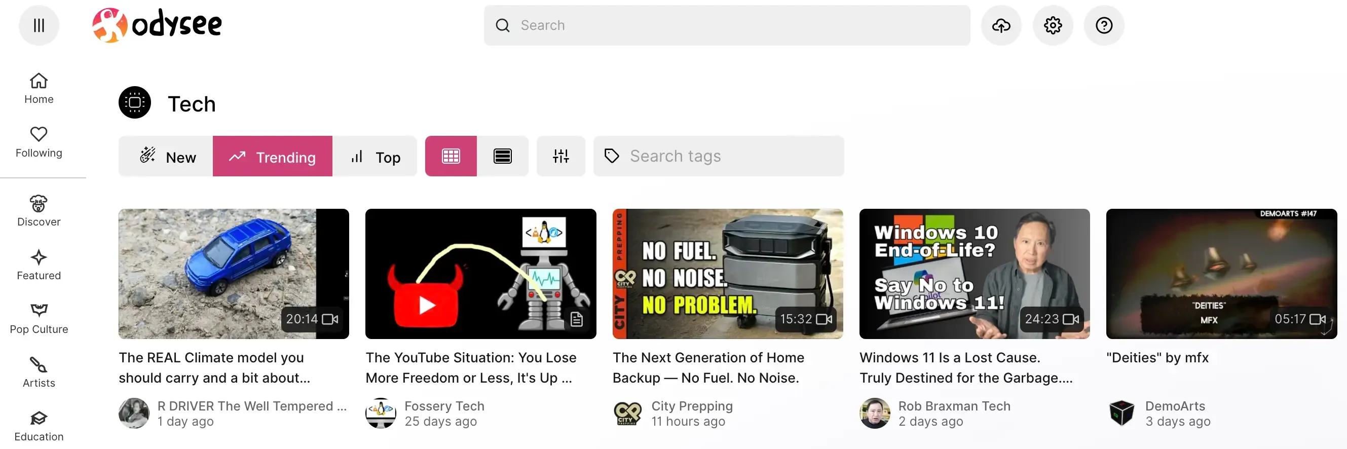 Odysee video hosting website