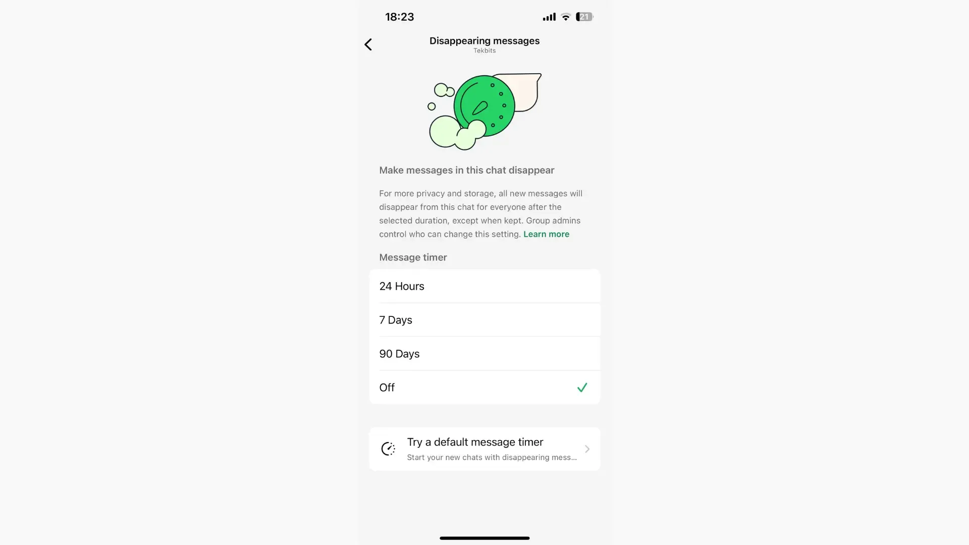 Whatsapp enable disappearing messages